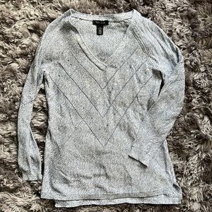 White House Black Market Metallic V Neck Tunic Sweater Sz Small Blue